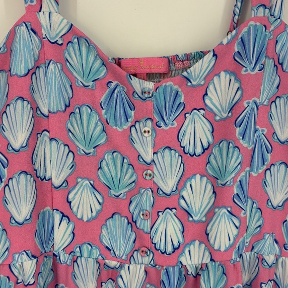 Simply Southern Womens XL Sleeveless Dress Pink Blue Sea Shell Print Ruffled - Picture 3 of 9